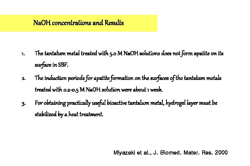 Na. OH concentrations and Results 1. The tantalum metal treated with 5. 0 M