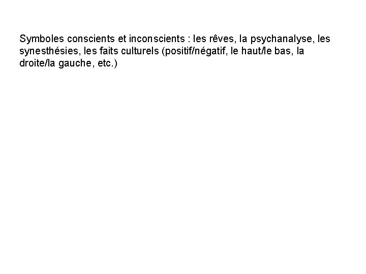 Symboles conscients et inconscients : les rêves, la psychanalyse, les synesthésies, les faits culturels