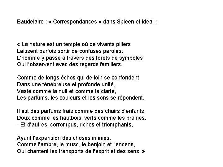 Baudelaire : « Correspondances » dans Spleen et idéal : « La nature est