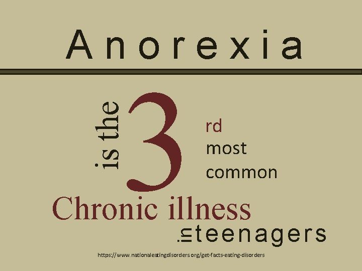Anorexia is the 3 rd most common Chronic illness in teenagers https: //www. nationaleatingdisorders.