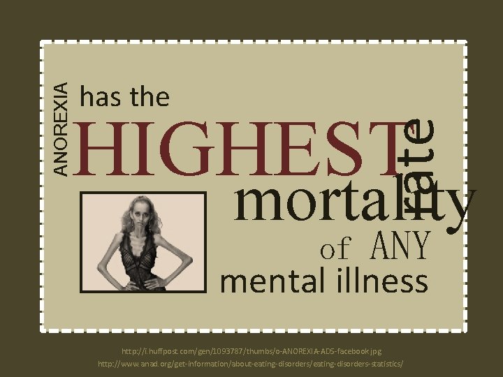 ANOREXIA has the rate HIGHEST mortality of ANY mental illness http: //i. huffpost. com/gen/1093787/thumbs/o-ANOREXIA-ADS-facebook.