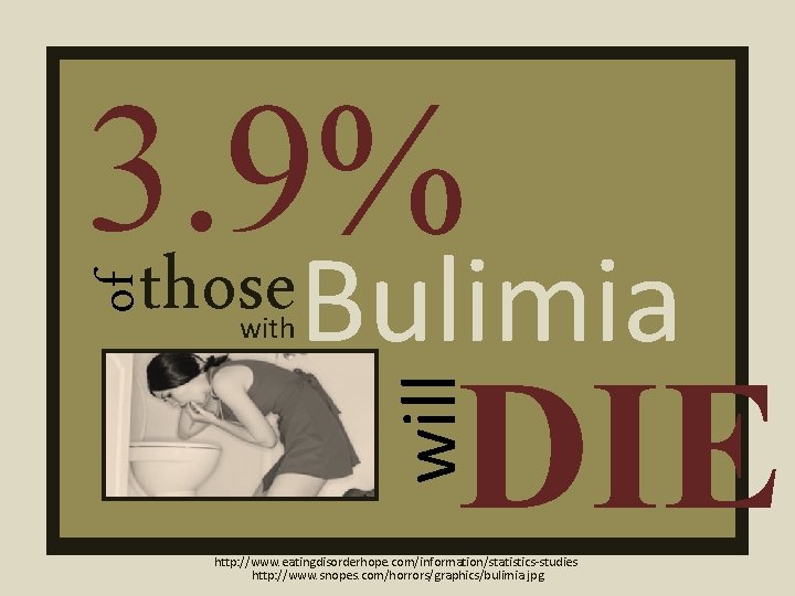 with Bulimia DIE will of 3. 9% those http: //www. eatingdisorderhope. com/information/statistics-studies http: //www.