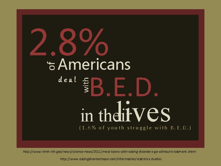 deal B. E. D. lives in their with of 2. 8% Americans (1. 6%