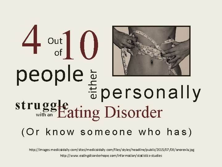 4 10 people struggle with an either Out of person ally Eating Disorder (Or