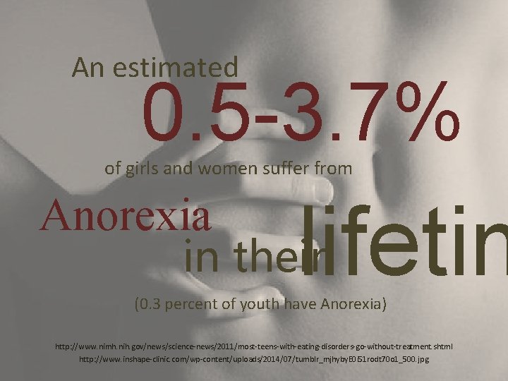 An estimated 0. 5 -3. 7% of girls and women suffer from Anorexia lifetim