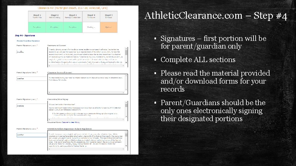 Athletic. Clearance. com – Step #4 ▪ Signatures – first portion will be for