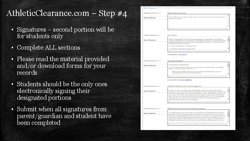 Athletic. Clearance. com – Step #4 ▪ Signatures – second portion will be for