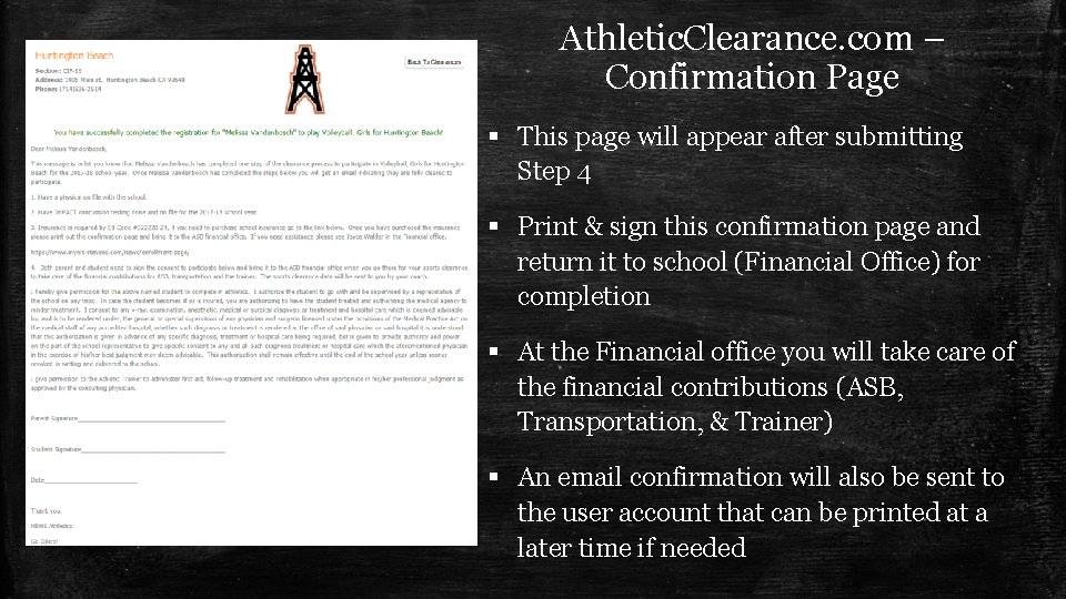 Athletic. Clearance. com – Confirmation Page § This page will appear after submitting Step