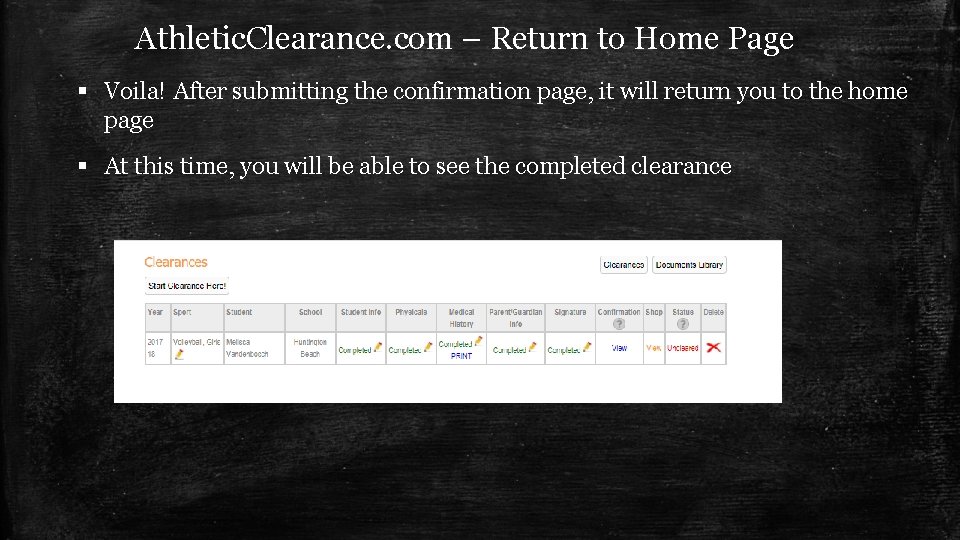 Athletic. Clearance. com – Return to Home Page § Voila! After submitting the confirmation