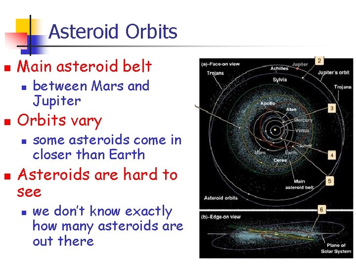 Asteroid Orbits n Main asteroid belt n n Orbits vary n n between Mars