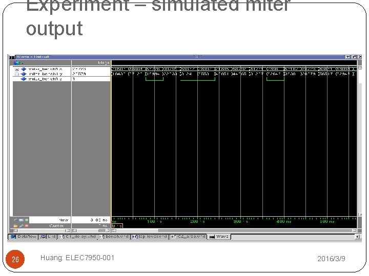Experiment – simulated miter output 26 Huang: ELEC 7950 -001 2016/3/9 