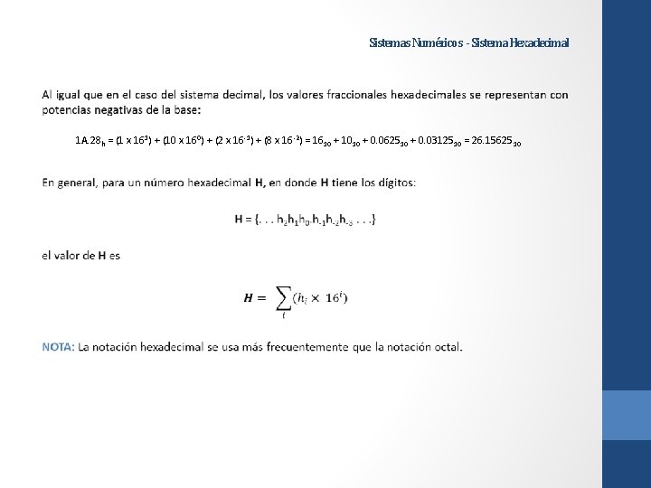 Sistemas Numéricos - Sistema Hexadecimal 1 A. 28 h = (1 x 161) +