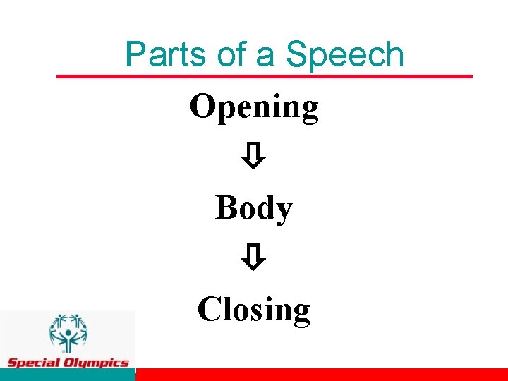 Parts of a Speech Opening Body Closing 