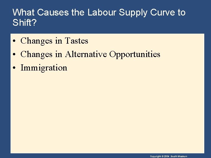 What Causes the Labour Supply Curve to Shift? • Changes in Tastes • Changes