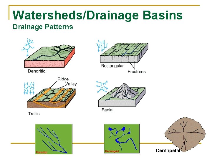 Watersheds/Drainage Basins Drainage Patterns Centripetal 