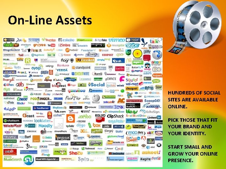 On-Line Assets HUNDREDS OF SOCIAL SITES ARE AVAILABLE ONLINE. PICK THOSE THAT FIT YOUR