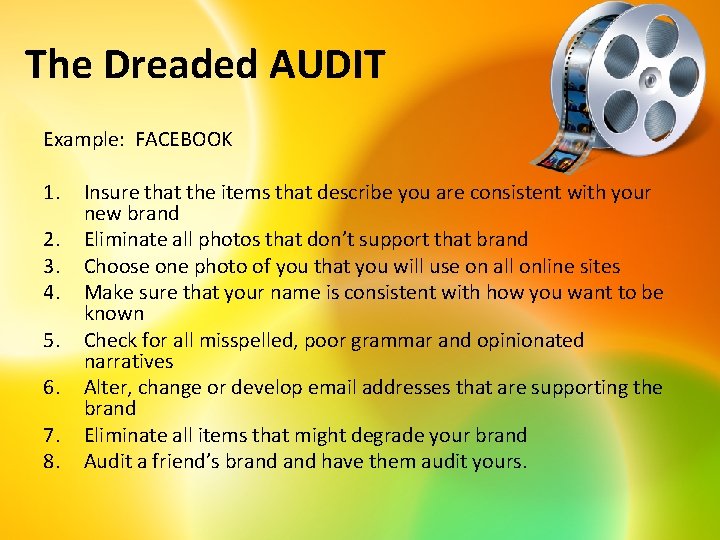 The Dreaded AUDIT Example: FACEBOOK 1. 2. 3. 4. 5. 6. 7. 8. Insure