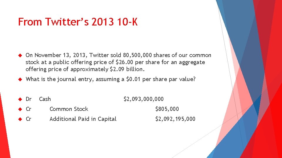 From Twitter’s 2013 10 -K On November 13, 2013, Twitter sold 80, 500, 000