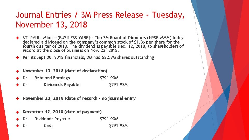 Journal Entries / 3 M Press Release - Tuesday, November 13, 2018 ST. PAUL,