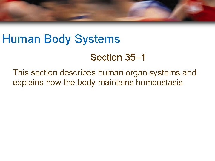 Human Body Systems Section 35– 1 This section describes human organ systems and explains