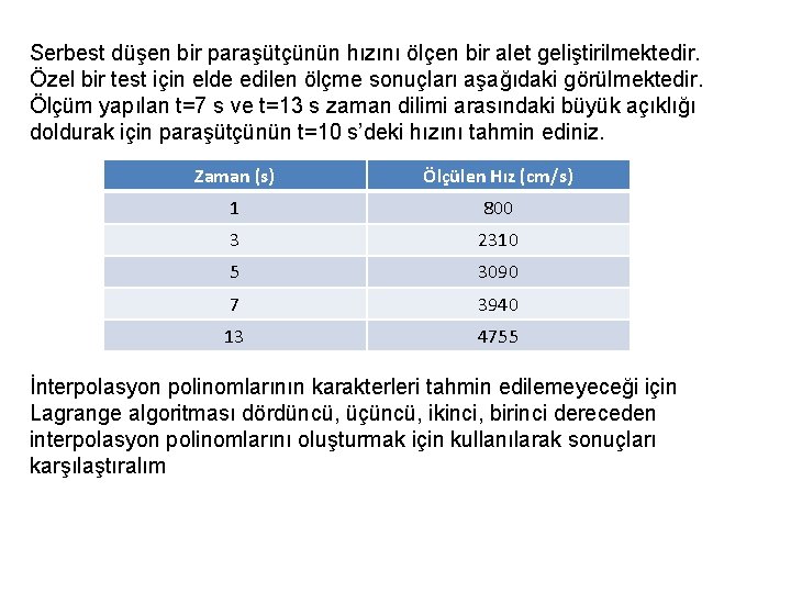 Serbest düşen bir paraşütçünün hızını ölçen bir alet geliştirilmektedir. Özel bir test için elde