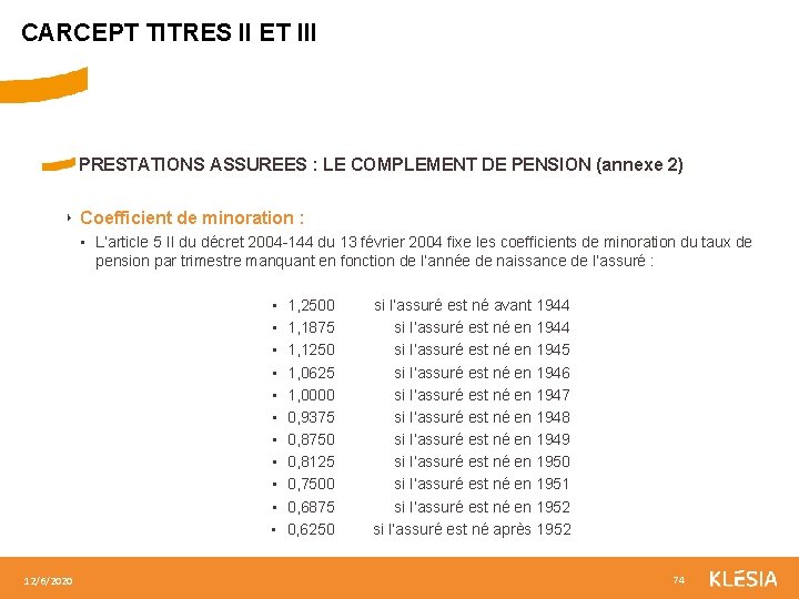 CARCEPT TITRES II ET III PRESTATIONS ASSUREES : LE COMPLEMENT DE PENSION (annexe 2)