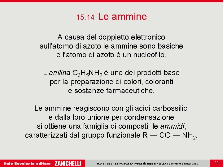 15. 14 Le ammine A causa del doppietto elettronico sull’atomo di azoto le ammine