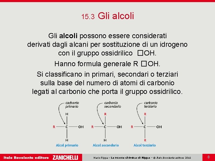 15. 3 Gli alcoli possono essere considerati derivati dagli alcani per sostituzione di un