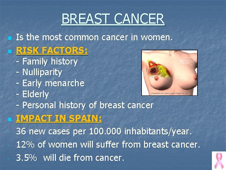 BREAST CANCER n n n - Is the most common cancer in women. RISK