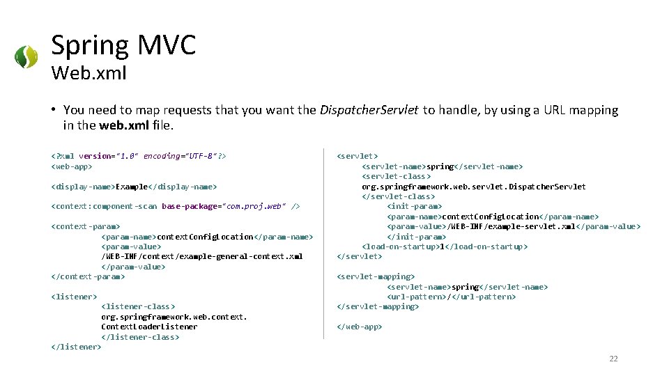 Spring MVC Web. xml • You need to map requests that you want the