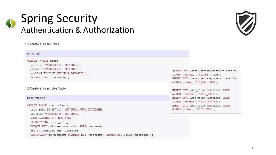 Spring Security Authentication & Authorization 31 