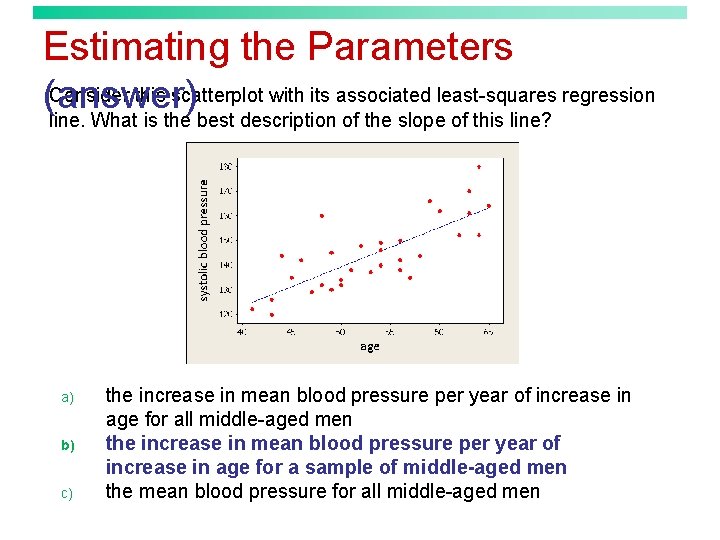 Estimating the Parameters Consider this scatterplot with its associated least-squares regression (answer) line. What