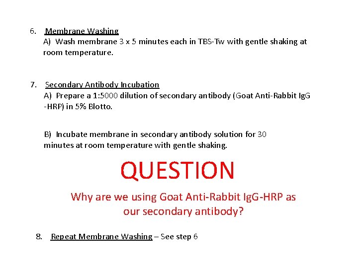 6. Membrane Washing A) Wash membrane 3 x 5 minutes each in TBS-Tw with