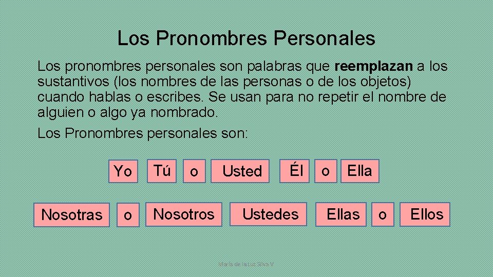 Los Pronombres Personales Los pronombres personales son palabras que reemplazan a los sustantivos (los