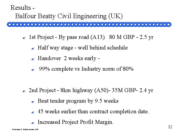 Results Balfour Beatty Civil Engineering (UK) ? 1 st Project - By pass road