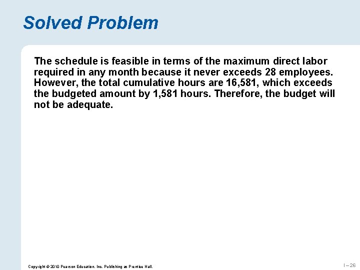 Solved Problem The schedule is feasible in terms of the maximum direct labor required