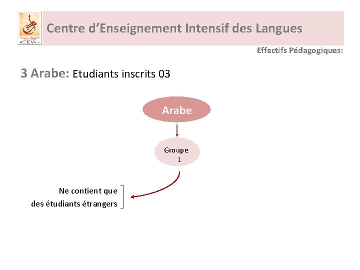Centre d’Enseignement Intensif des Langues Effectifs Pédagogiques: 3 Arabe: Etudiants inscrits 03 Arabe Groupe