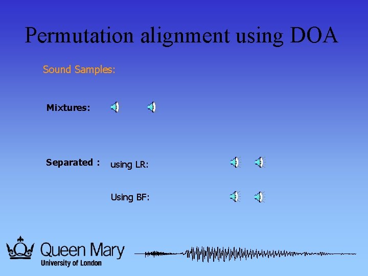 Permutation alignment using DOA Sound Samples: Mixtures: Separated : using LR: Using BF: 