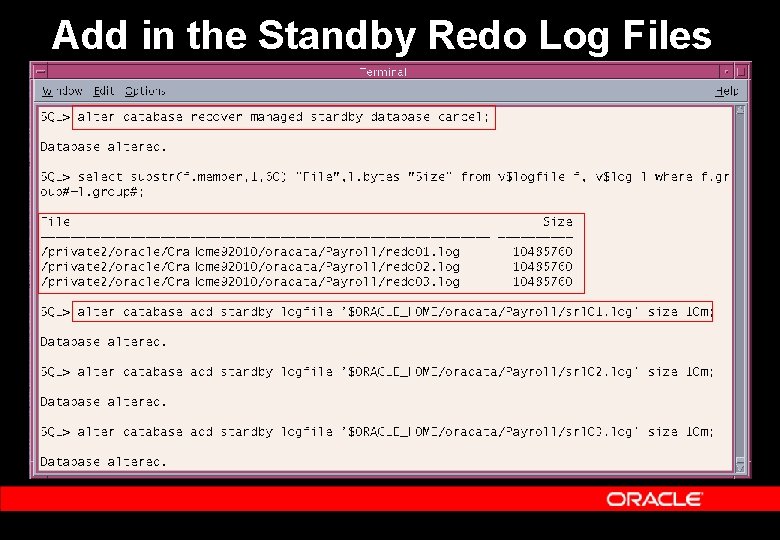 Add in the Standby Redo Log Files 