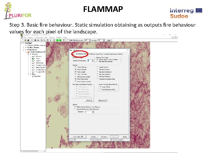 FLAMMAP Step 3. Basic fire behaviour. Static simulation obtaining as outputs fire behaviour values