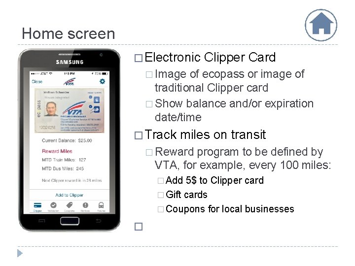 Home screen � Electronic Clipper Card � Image of ecopass or image of traditional