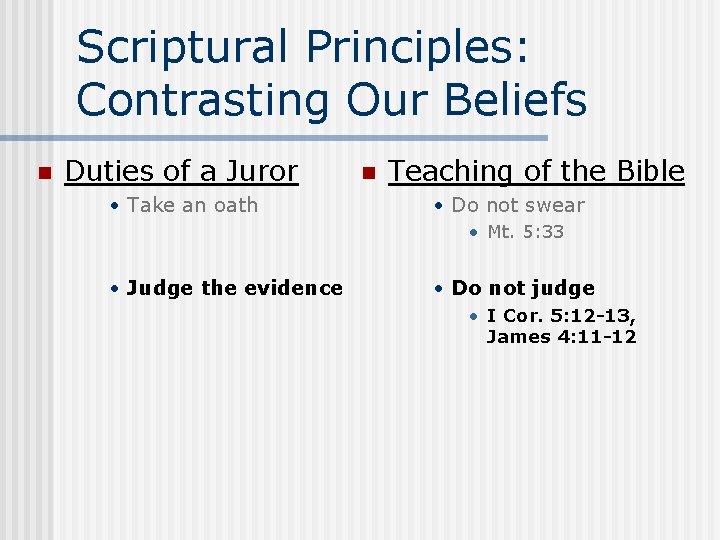 Scriptural Principles: Contrasting Our Beliefs n Duties of a Juror • Take an oath