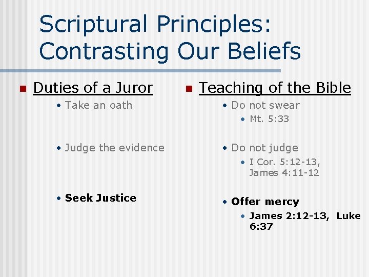 Scriptural Principles: Contrasting Our Beliefs n Duties of a Juror • Take an oath