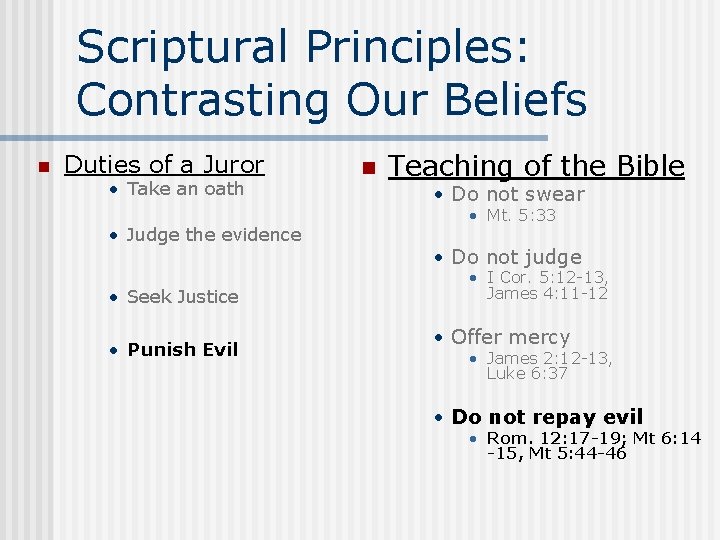 Scriptural Principles: Contrasting Our Beliefs n Duties of a Juror • Take an oath