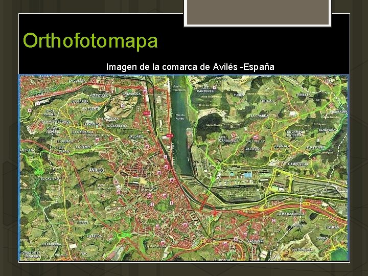 Orthofotomapa Imagen de la comarca de Avilés -España 