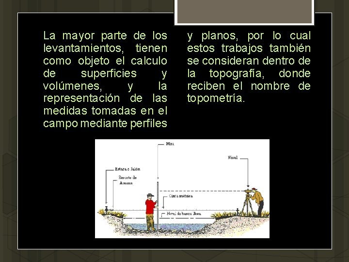 La mayor parte de los levantamientos, tienen como objeto el calculo de superficies y