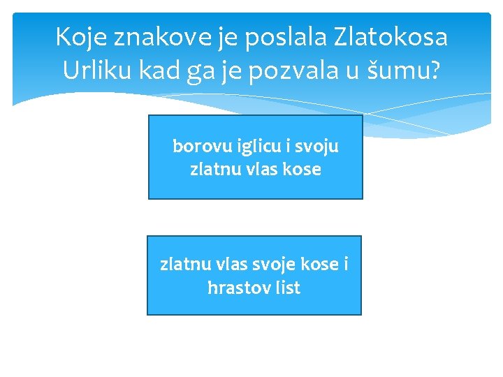 Koje znakove je poslala Zlatokosa Urliku kad ga je pozvala u šumu? borovu iglicu