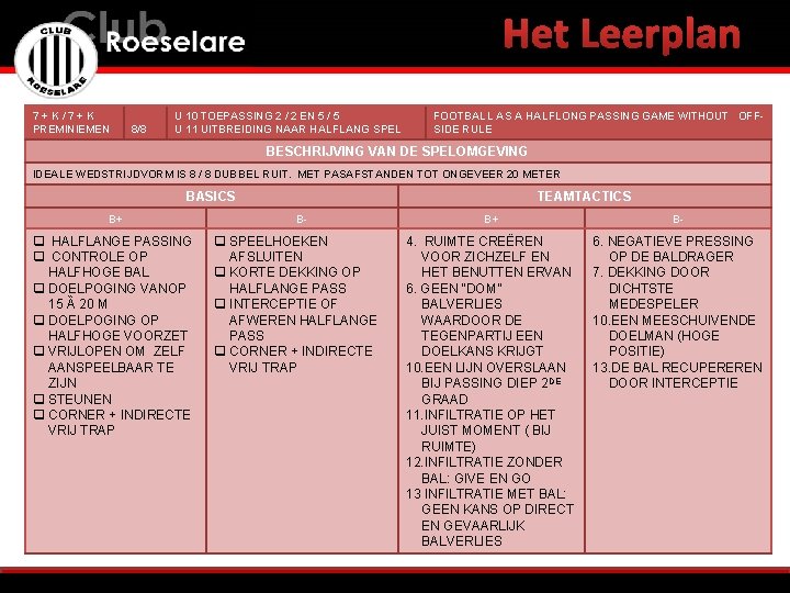 Het Leerplan 7+K/7+K PREMINIEMEN 8/8 U 10 TOEPASSING 2 / 2 EN 5 /