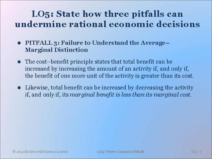 LO 5: State how three pitfalls can undermine rational economic decisions PITFALL 3: Failure