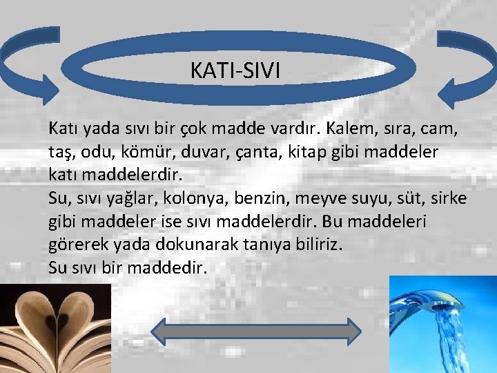 KATI-SIVI Katı yada sıvı bir çok madde vardır. Kalem, sıra, cam, taş, odu, kömür,